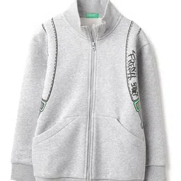 United Colors of Benetton Boys Graphic Printed Mock Collar Cotton Front-Open Sweatshirt-picture-39