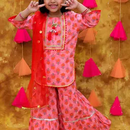 KID1 Girls Floral Printed Regular Pure Cotton Kurti with Sharara & With Dupatta-picture-40