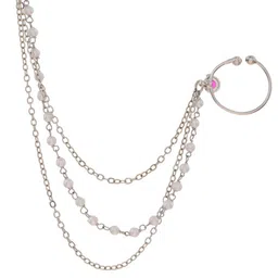 Voylla Rhodium-Plated CZ & Pearls Sparkling Queen'S Treasure Chained Nosepin image 3