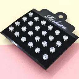 Shivarth Set of 12 Silver-Plated Metal American Diamond Earrings-image-27