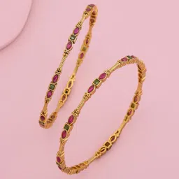 Kushal's Fashion Jewellery Set Of 2 Gold-Plated Stone-Studded Bangles image 3