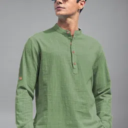 APEKTRA Mandarin Collar Roll-Up Sleeves Straight Kurta-picture-11