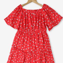 Ed-a-Mamma Girls Floral Printed Square Neck Tiered Pure Cotton Fit & Flare Dress-picture-28