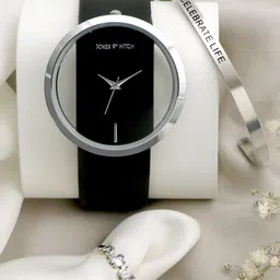 JOKER & WITCH Women Black & Silver-Toned Silvia Love Triangle Watch Gift Set JWLT298 image 1