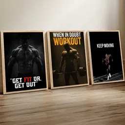 Kotart Black & Brown 3 Pieces Bodybuilding Motivational Printed Wooden Wall Arts image 4
