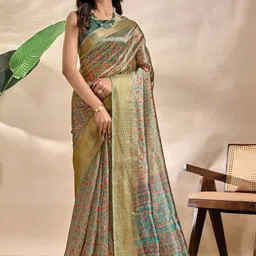 Mufa Floral Woven Design Zari Assam Mysore Silk Saree with Stitched Blouse-picture-16