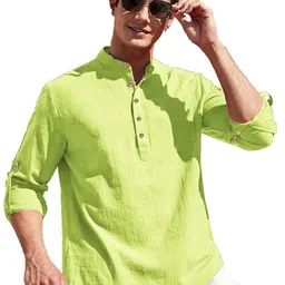 APEKTRA Mandarin Collar Roll Up Sleeves Kurta image 1