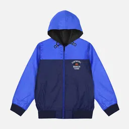 YK Boys Navy Blue & Blue Colourblocked Lightweight Hooded Bomber Jacket-picture-56