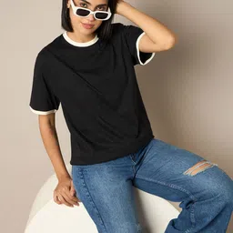 The Roadster Lifestyle Co Pure Cotton Contrast Tipping Round Neck T-Shirt-picture-28