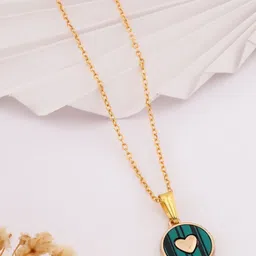 SZN Set Of 2 Gold-Plated Circular Shaped Stones Studded Enamelled Pendants With Chains image 5