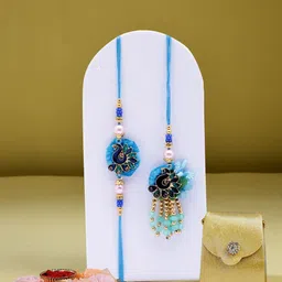 ADIVA Set Of 2 Stone Studded & Beaded Rakhi With Bag & Pooja Thali Roli Chawal Gift Set-picture-57