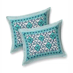 Aapno Rajasthan Turquoise Blue & White Geometric 144 TC King Bedsheet with 2 Pillow Covers image 4