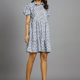 Ravaiyaa Women Floral Printed Shirt Collar Cotton Casual Dress image 5