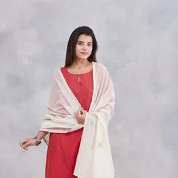 Fabindia Floral Embroidered Cotton Silk Dupatta With Thread Work image 5