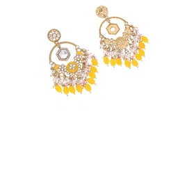 Brado Jewellery Gold-Plated Kundan Studded And Beaded Contemporary Drop Earrings image 2