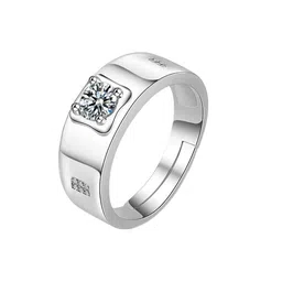 Heer Collection Silver-Plated AD-Studded Adjustable Finger Ring image 5
