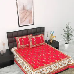 KD PRINTS Red & White Floral 180 TC Bedsheet with 2 Pillow Covers-picture-23