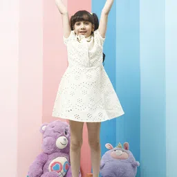 Athena Girl Puff Sleeve Fit & Flare Dress-image-86
