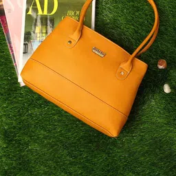 Fostelo Orange PU Structured Satchel with Applique-picture-51