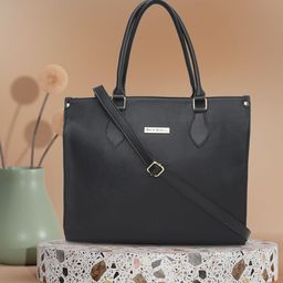 Mast & Harbour Black Textured Structured Tote Bag-picture-13