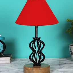 Devansh Red & Black Solid Table Lamp With Wood Base-picture-41