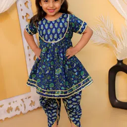 BownBee Girls Floral Printed Pure Cotton Kurta With Dhoti Pants-picture-20