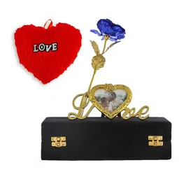 INTERNATIONAL GIFT Blue & Red 2 Pieces Rose with Heart Emoji and Photo Frame-image-3