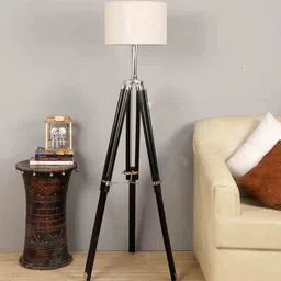 pristine interiors Natural Linen Shade Floor Lamp with Black Base image 2