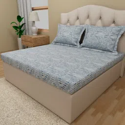 Himeya Navy Blue & White Geometric Cotton 180 TC King Bedsheet with 2 Pillow Covers-picture-19