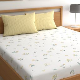 CHHAVI INDIA Yellow & White Floral Ultra Soft 210 TC King Bedsheet with 2 Pillow Covers-picture-6