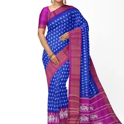 KALINI Women  Blue & Pink Kalamkari Silk Blend  Bhagalpuri Saree-picture-48