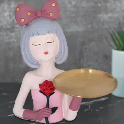 royaloak Serving Lady Figurine Polyresin Multi Colour Glossy Finished Blush-picture-10