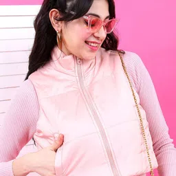 Tokyo Talkies Women Pink Solid Crop Puffer Jacket-image-99