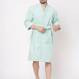 Welspun Sea Green  Pure Cotton Bath Robe-image-15