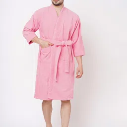Welspun Pink Pure Cotton Bath Robe-image-34