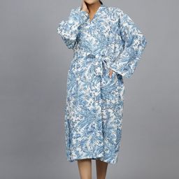 HANDICRAFT PALACE Turquoise Blue Pure Cotton Bath Robe-picture-27