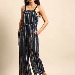 DODO & MOA Woman Black & Navy Blue Striped Basic Jumpsuit-picture-3