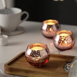 BS AMOR Set of 2 Rose Gold Textured Glass Tea Light Handmade Candle Holders-image-69