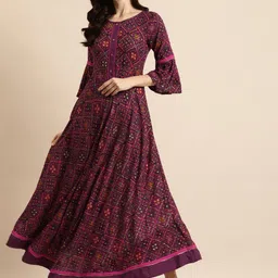 RANGMAYEE Magenta & Purple Liva Ethnic A-Line Maxi Dress-picture-31