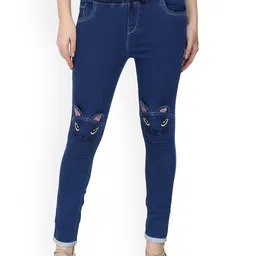A-Okay Girls Slim Fit Mid-Rise Embroidered Dark Shade Clean Look Stretchable Jeans-picture-35