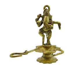 PujaNPujari Gold Toned & Brown Textured Ganesh Hanging Diya-image-72