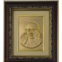 Pray Everyday Brown & Gold-Plated Copper Sai Baba Self Design Wall Photo Frame-image-23