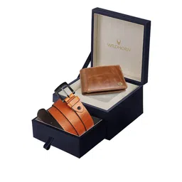 WildHorn Men Tan Brown Textured Pure Genuine Leather Accessory Gift Set-image-47