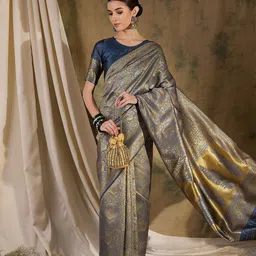 Sangria Ethnic Motif Zari Woven Banarasi Saree with Blouse-picture-19