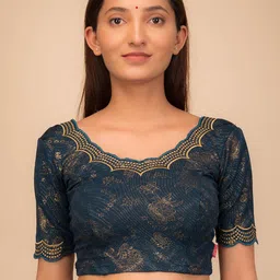 Bindigasm's Advi Floral Printed Stretchable Thread Work Jacquard Saree Blouse image 2