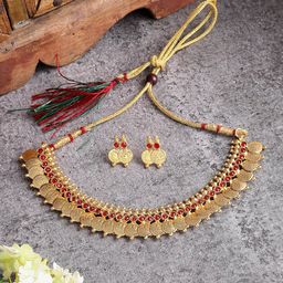 ZENEME Gold-Plated Stone-Studded Jewellery Set-picture-3