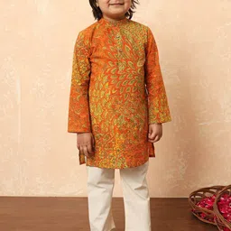 Readiprint Fashions Boys Floral Printed Mandarin Collar Pure Cotton Kurta With Pyjama image 4
