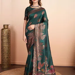 RICH & ROMAN Ethnic Motifs Zari Pure Silk Banarasi Saree-picture-12