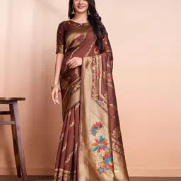 RICH & ROMAN Ethnic Motifs Zari Pure Silk Banarasi Saree-picture-30