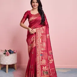 RICH & ROMAN Ethnic Motif Zari Woven Pure Silk Saree-picture-37